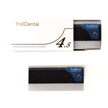 TrollFoil™ from TrollDental & Directa Dental is an ultra-thin, double-sided, mounted articulating foil (4.5 microns) Blue